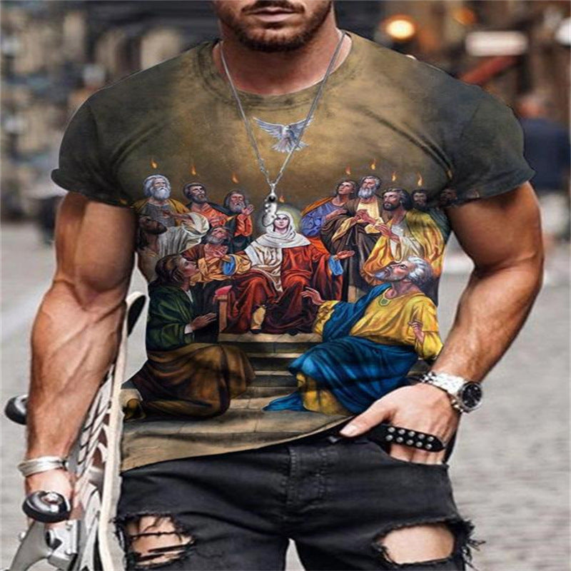 Personalized 3D Digital Printing Round Neck Casual Summer Men's Sports Short-sleeved T-shirt